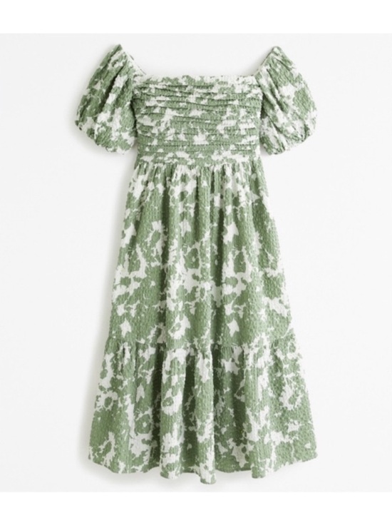 Abercrombie & Fitch Green Puff Sleeve Floral Midi Dress - Picture 3 of 7